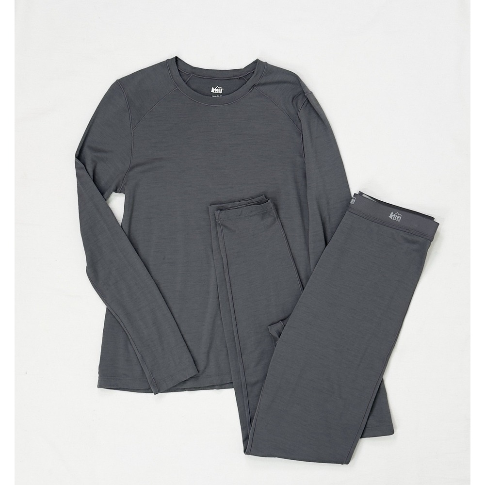 REI Kids Merino Wool Base Layer Set Gray Unisex Hiking Summer Camp Sz L 14-16